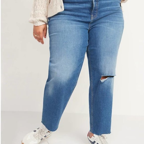 Old Navy Extra Sky Hi Straight Cut-Off Jeans - Size 18 Tall- NWT - Picture 1 of 13
